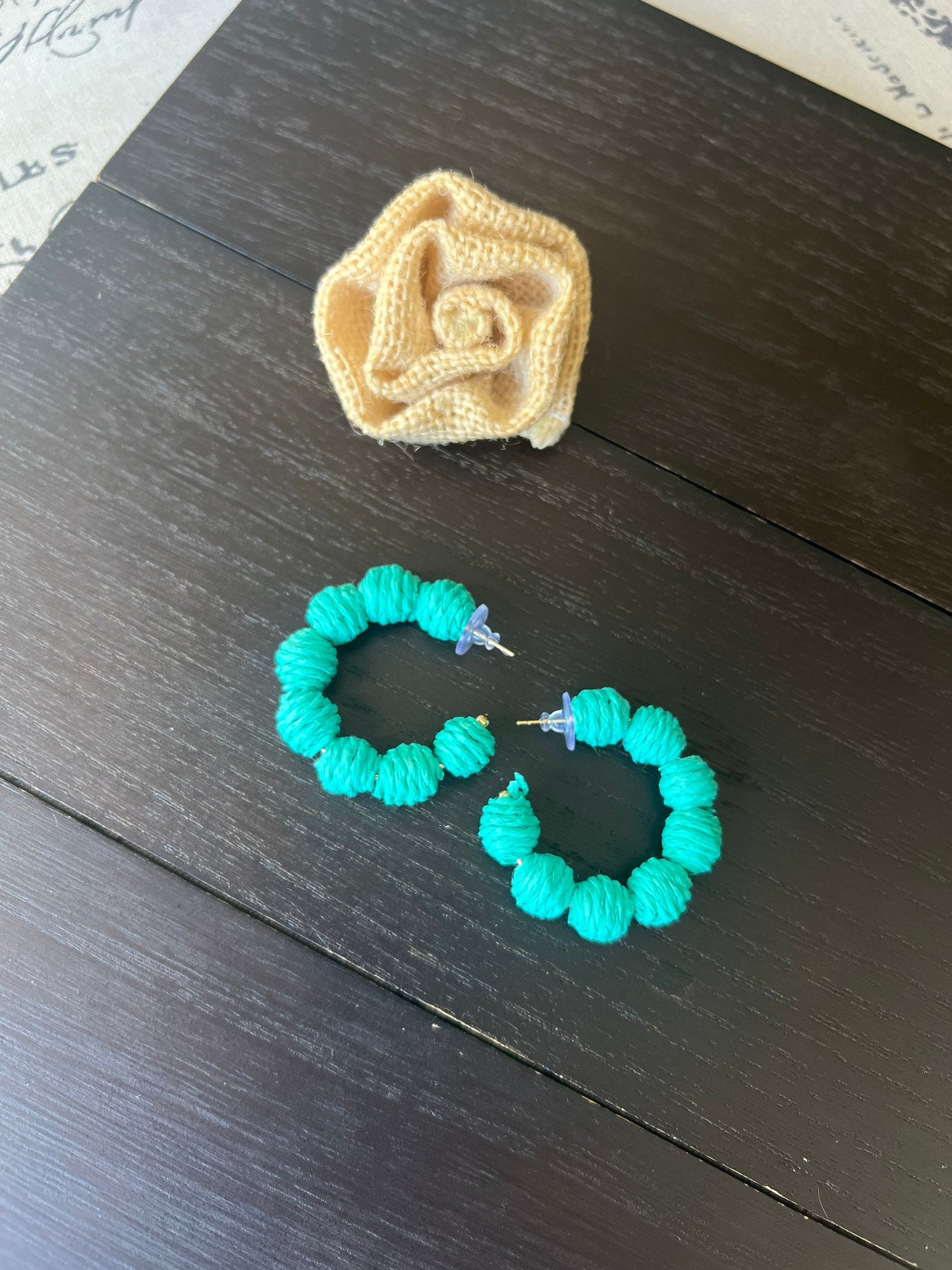 Turquoise green hoop earrings Statement rafia earrings Fall fashion 2025s Wearable art Artsy gifts Lightweight earrings One of a kind