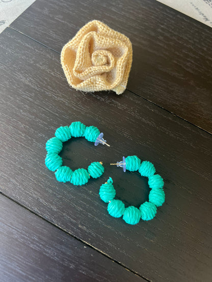 Turquoise green hoop earrings Statement rafia earrings Fall fashion 2025s Wearable art Artsy gifts Lightweight earrings One of a kind