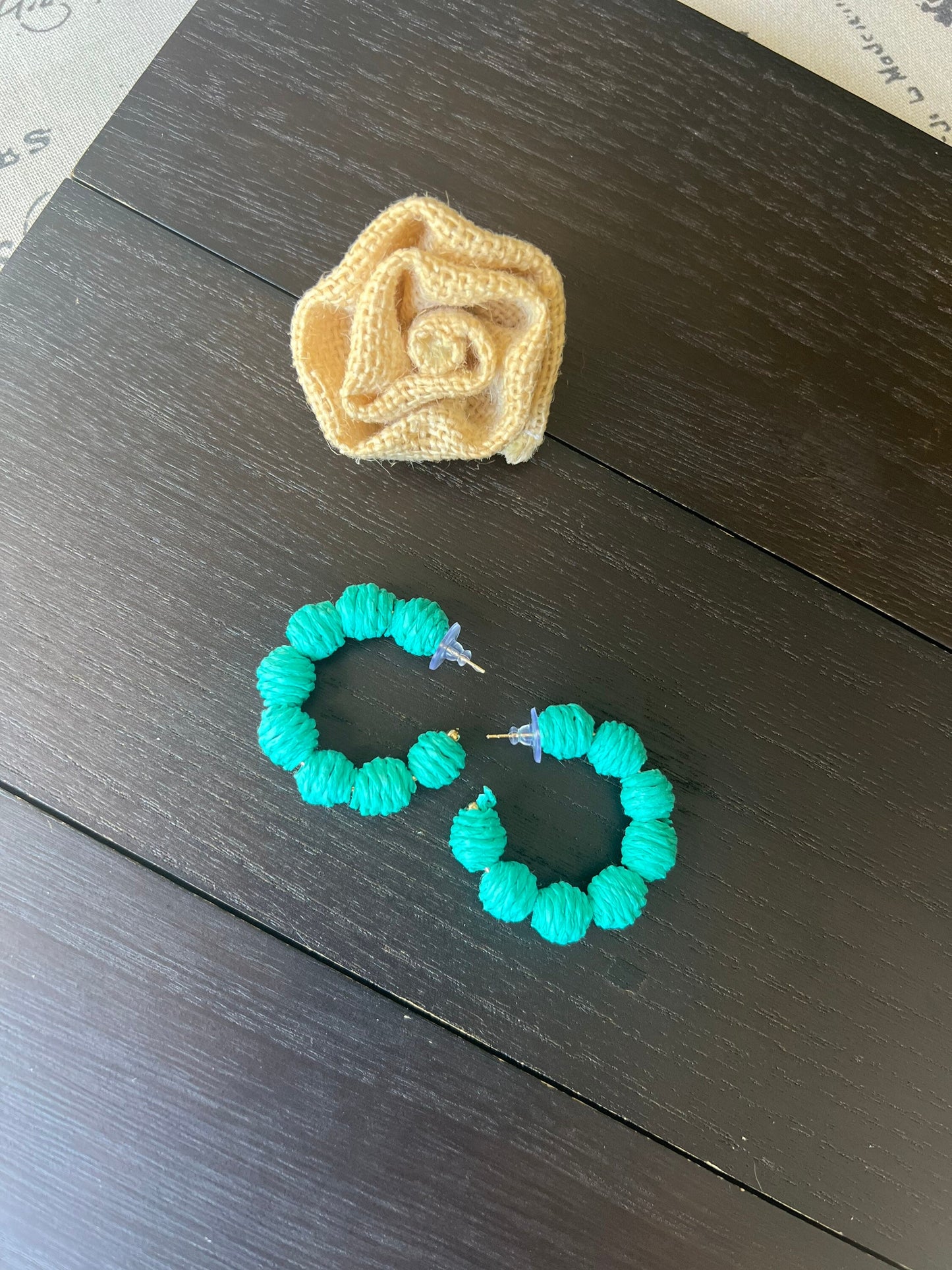 Turquoise green hoop earrings Statement rafia earrings Fall fashion 2025s Wearable art Artsy gifts Lightweight earrings One of a kind