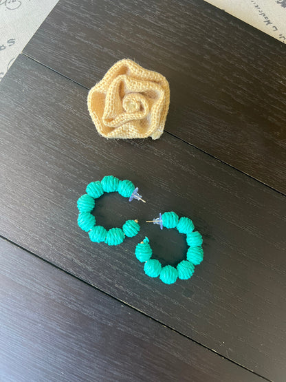 Turquoise green hoop earrings Statement rafia earrings Fall fashion 2025s Wearable art Artsy gifts Lightweight earrings One of a kind