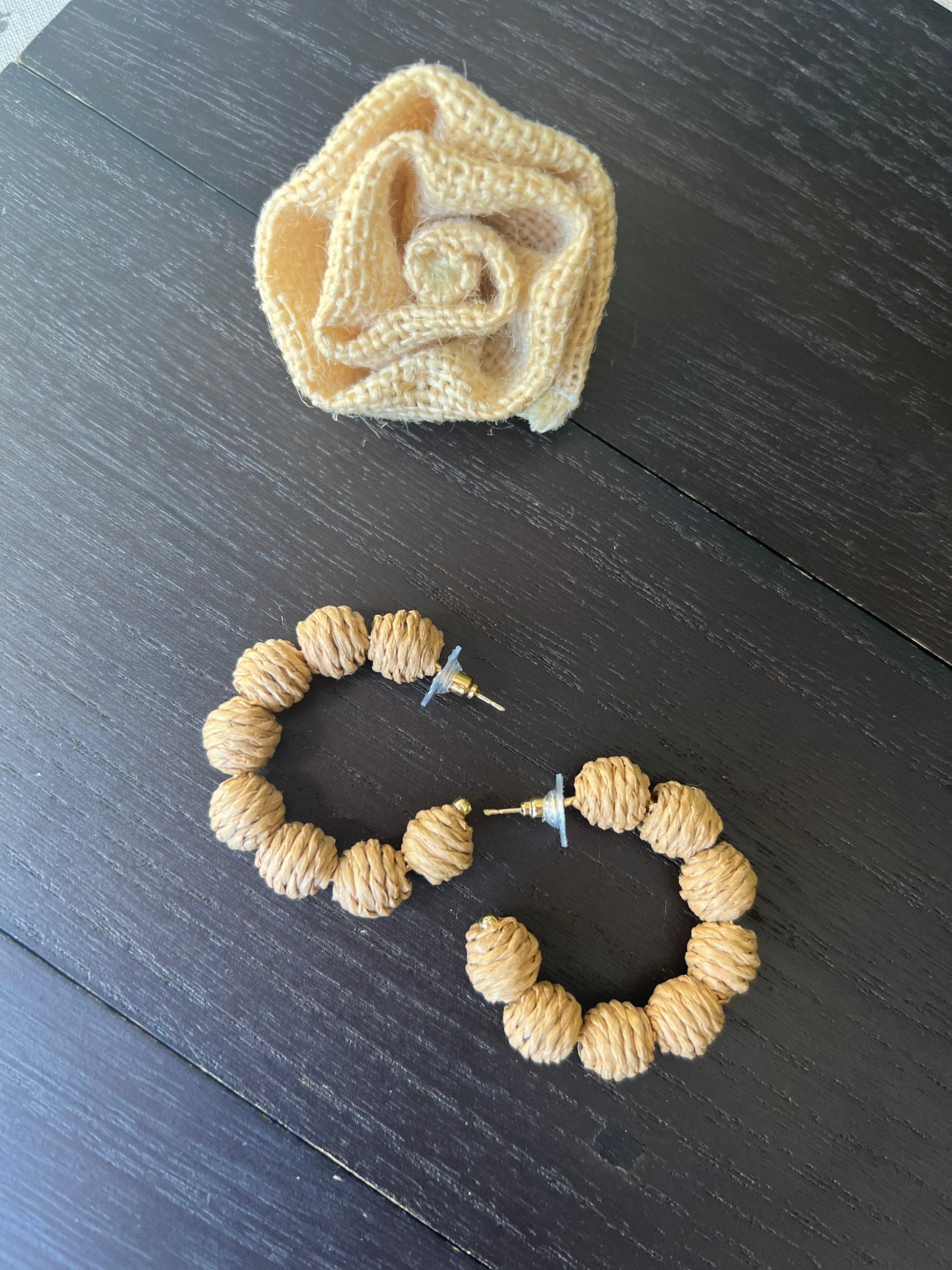 Natural rafia hoop earrings Statement handmade earrings Fall trends Wearable art Dangle and drop earrings Hypoallergenic earrings