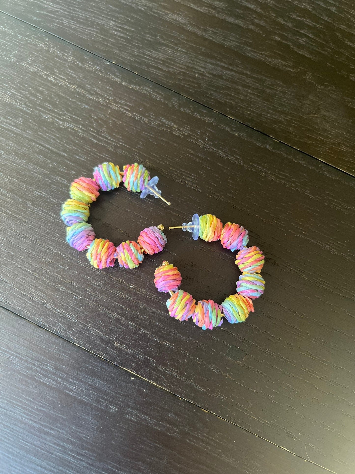 Rainbow hoop earrings Statement rafia earrings Fall fashion 2025s Wearable art Fall fashion Art to wear Big bold hoops Statement earrings