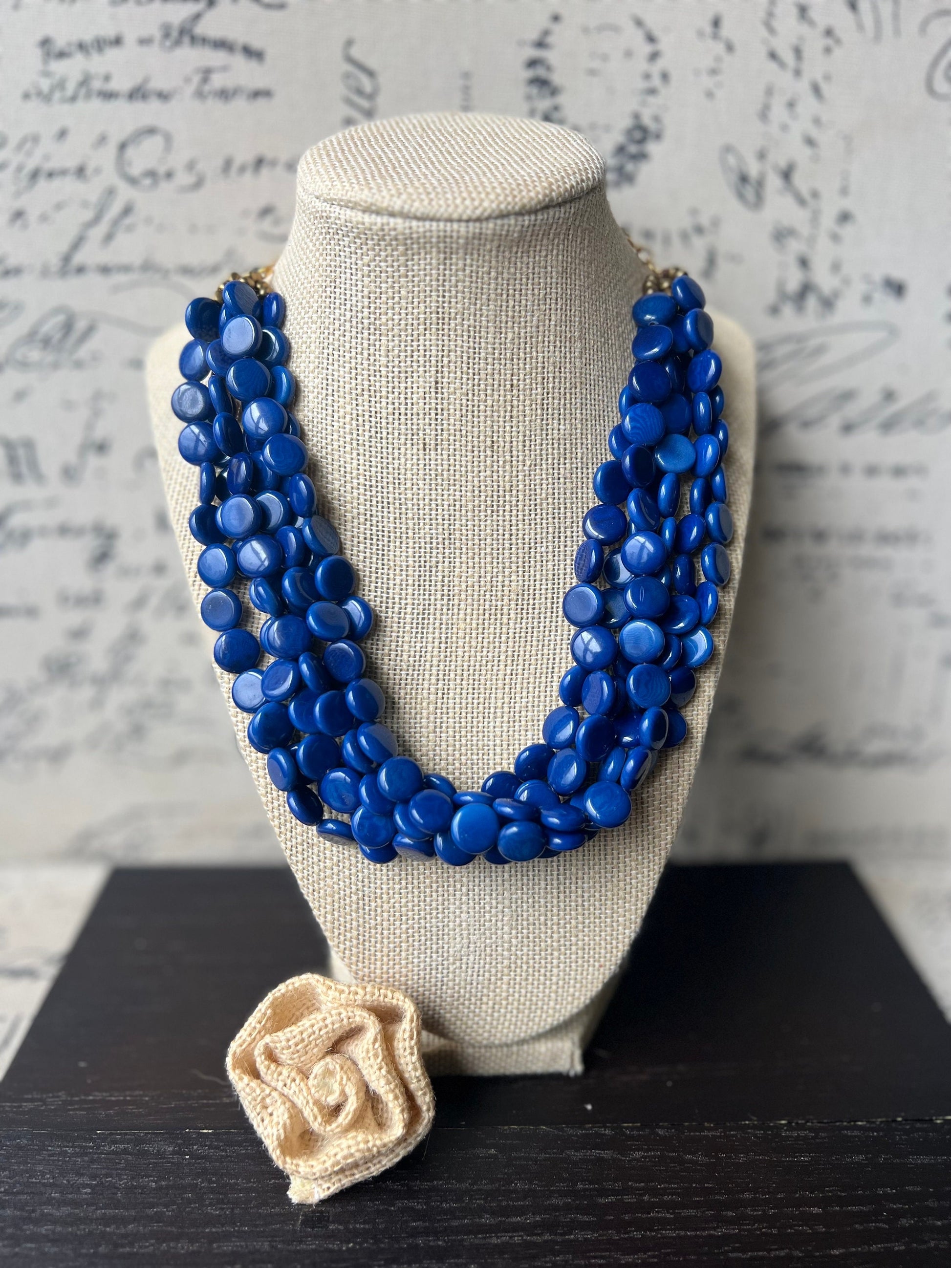 Royal Blue Necklace Big bold chunky necklace Tagua jewelry Fall fashion Art to wear Multi layer necklace Beaded statement necklace
