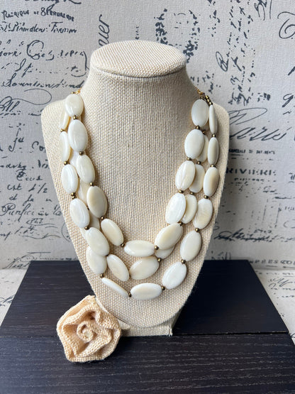 Ivory white fashion 3 layer necklace Tagua nut necklace Lightweight necklace with gold chain Triple strands bib adjustable collar Gift ideas