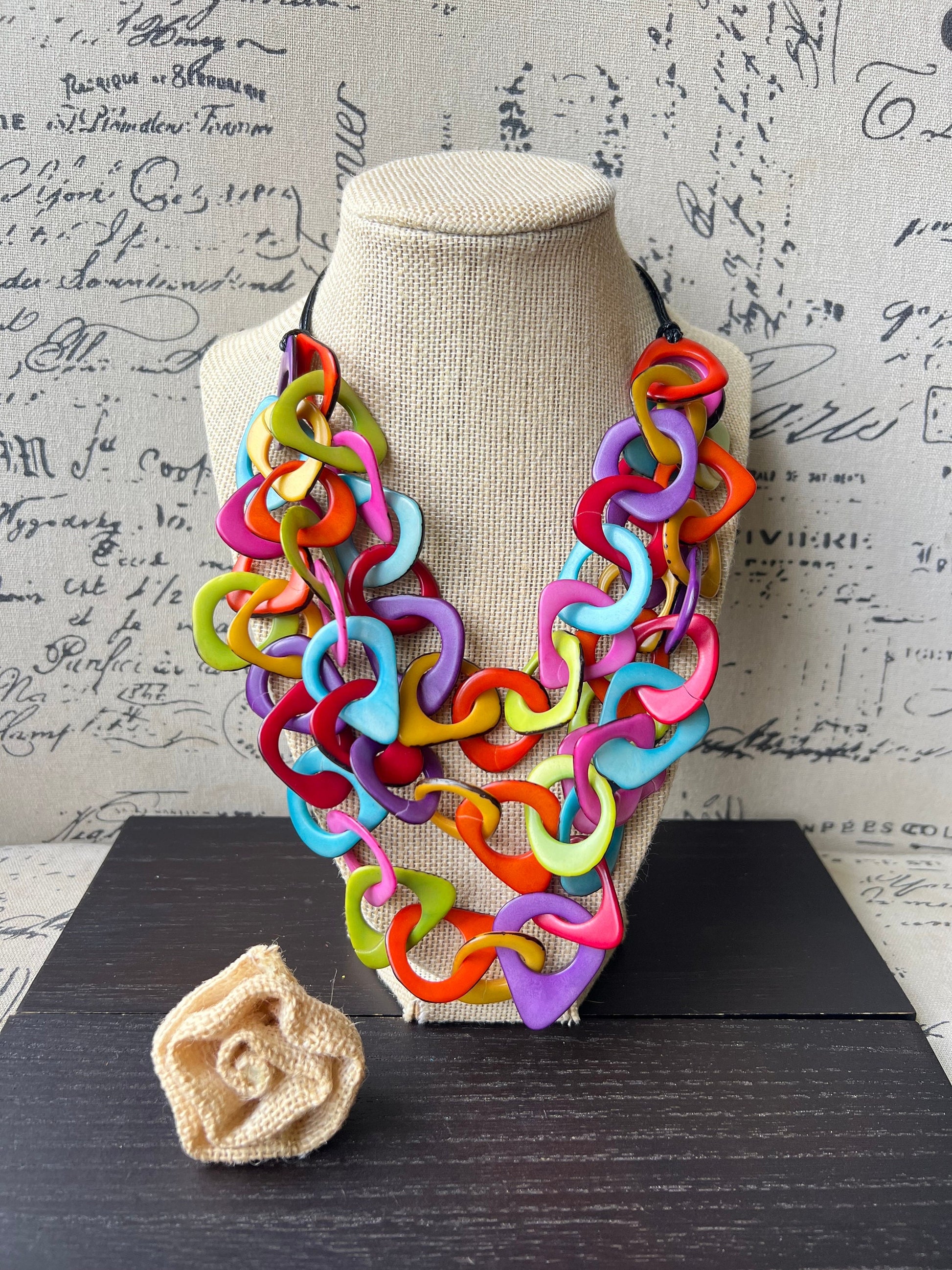 Rainbow necklace Tagua jewelry Statement adjustable collar Big bold chunky necklace Fall fashion 2023 Necklaces for women boho Gifts for her