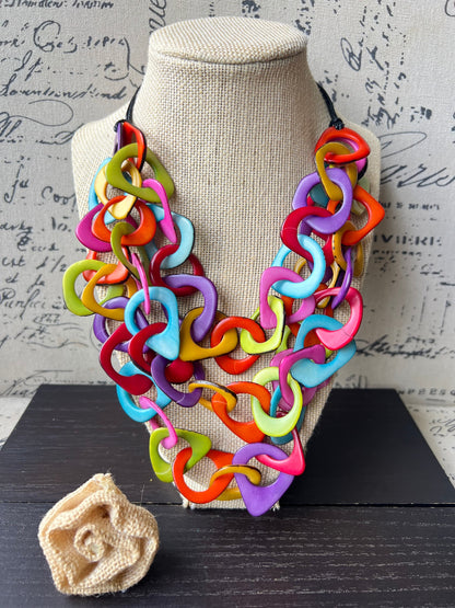 Rainbow statement necklace Tagua jewelry Adjustable cord Big bold necklaces Statement necklaces for women Wearable art Fall fashion