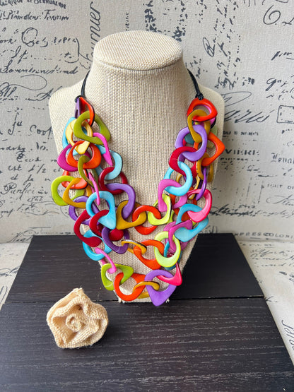 Rainbow statement necklace Tagua jewelry Adjustable cord Big bold necklaces Statement necklaces for women Wearable art Fall fashion
