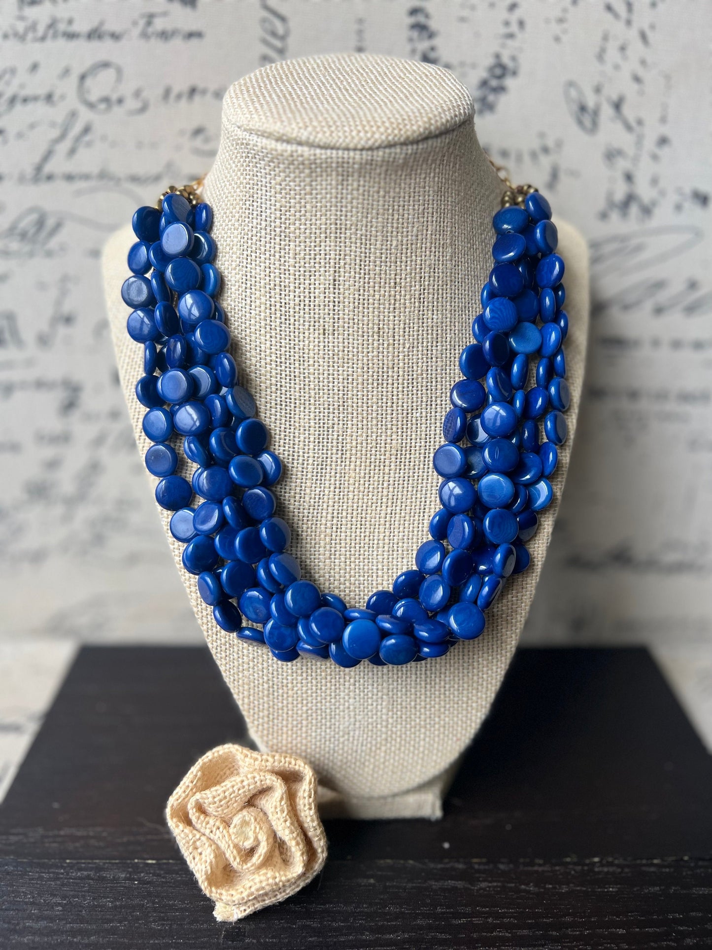 Royal Blue Necklace Big bold chunky necklace Tagua jewelry Fall fashion Art to wear Multi layer necklace Beaded statement necklace