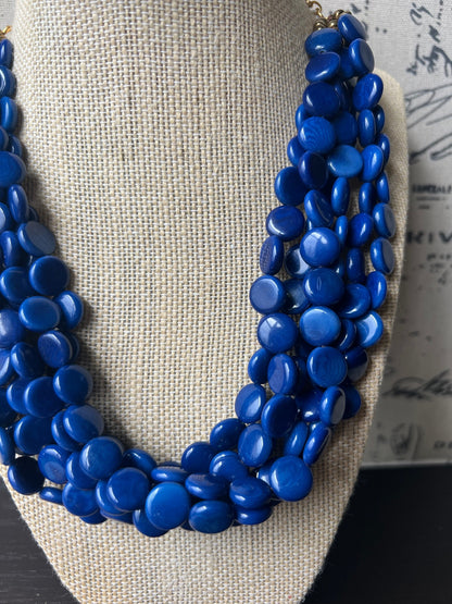 Royal Blue Necklace Big bold chunky necklace Tagua jewelry Fall fashion Art to wear Multi layer necklace Beaded statement necklace