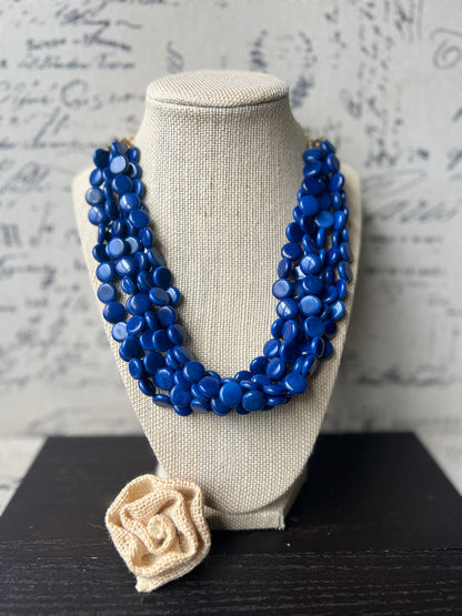 Royal Blue Necklace Big bold chunky necklace Tagua jewelry Fall fashion Art to wear Multi layer necklace Beaded statement necklace