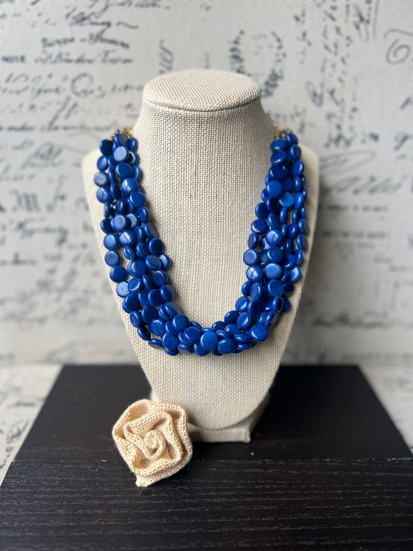 Royal Blue Necklace Big bold chunky necklace Tagua jewelry Fall fashion Art to wear Multi layer necklace Beaded statement necklace