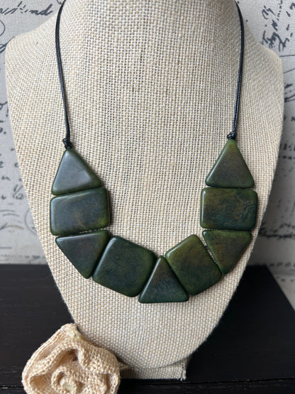 Olive green beaded necklace Tagua nut jewelry Christmas gift ideas Artisan handmade Anniversary present for wife Fall fashion trends