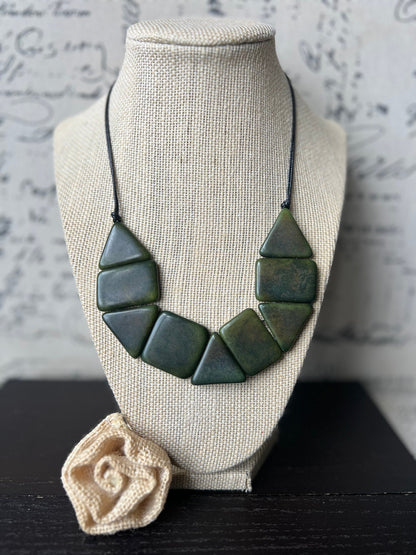 Olive green beaded necklace Tagua nut jewelry Christmas gift ideas Artisan handmade Anniversary present for wife Fall fashion trends