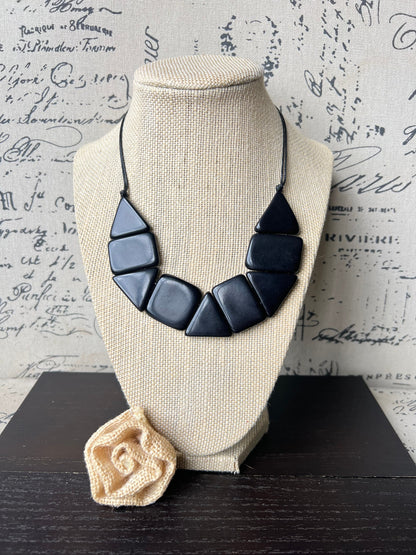 Black Tagua Nut Bib Necklace : Adjustable Cord, Eco Friendly Jewelry