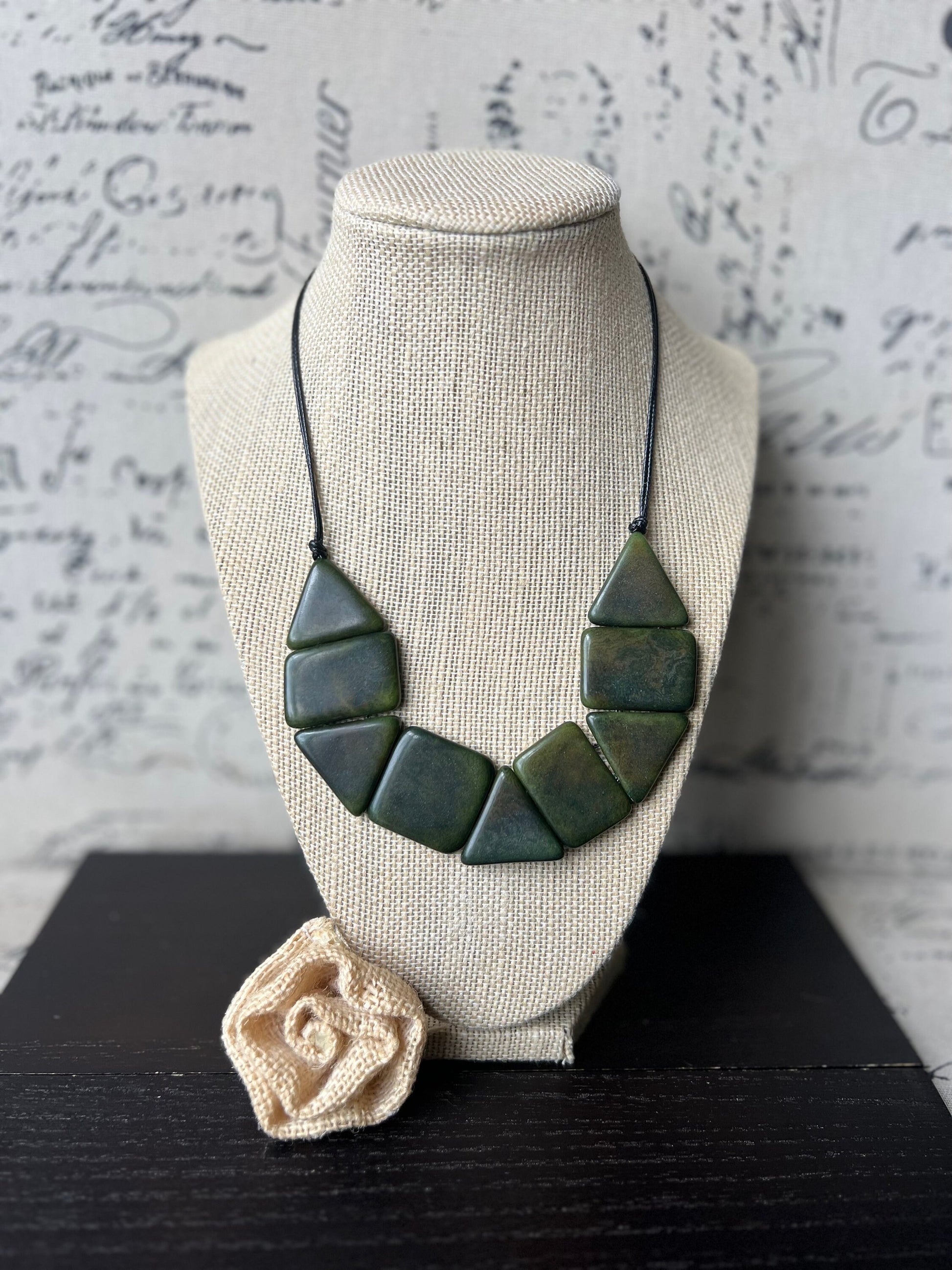 Olive green beaded necklace Tagua nut jewelry Christmas gift ideas Artisan handmade Anniversary present for wife Fall fashion trends