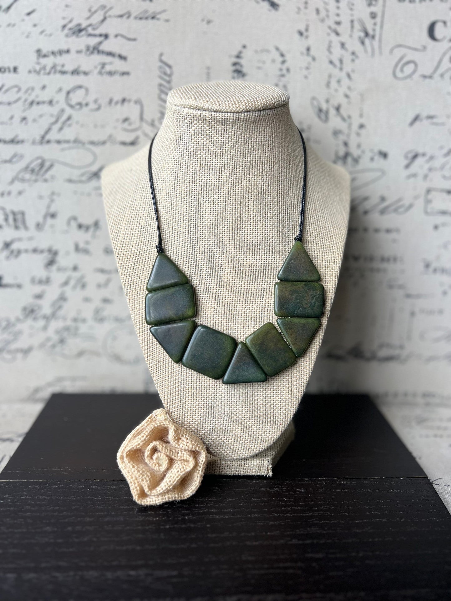 Olive green beaded necklace Tagua nut jewelry Christmas gift ideas Artisan handmade Anniversary present for wife Fall fashion trends