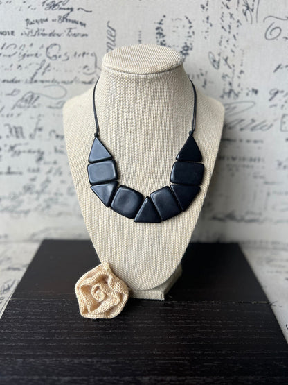 Black Tagua Nut Bib Necklace : Adjustable Cord, Eco Friendly Jewelry