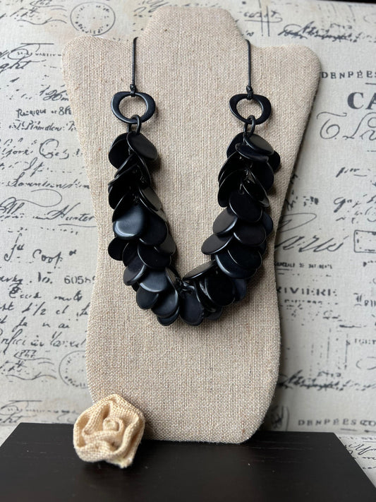 Black chunky necklace Tagua nut jewelry Statement necklaces for women Spring fashions 2025 Art to wear Adjustable cord Mothers day gifts