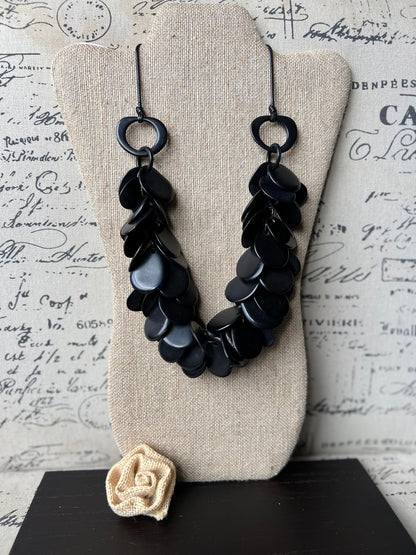 Black chunky necklace Tagua nut jewelry Statement necklaces for women Spring fashions 2025 Art to wear Adjustable cord Mothers day gifts