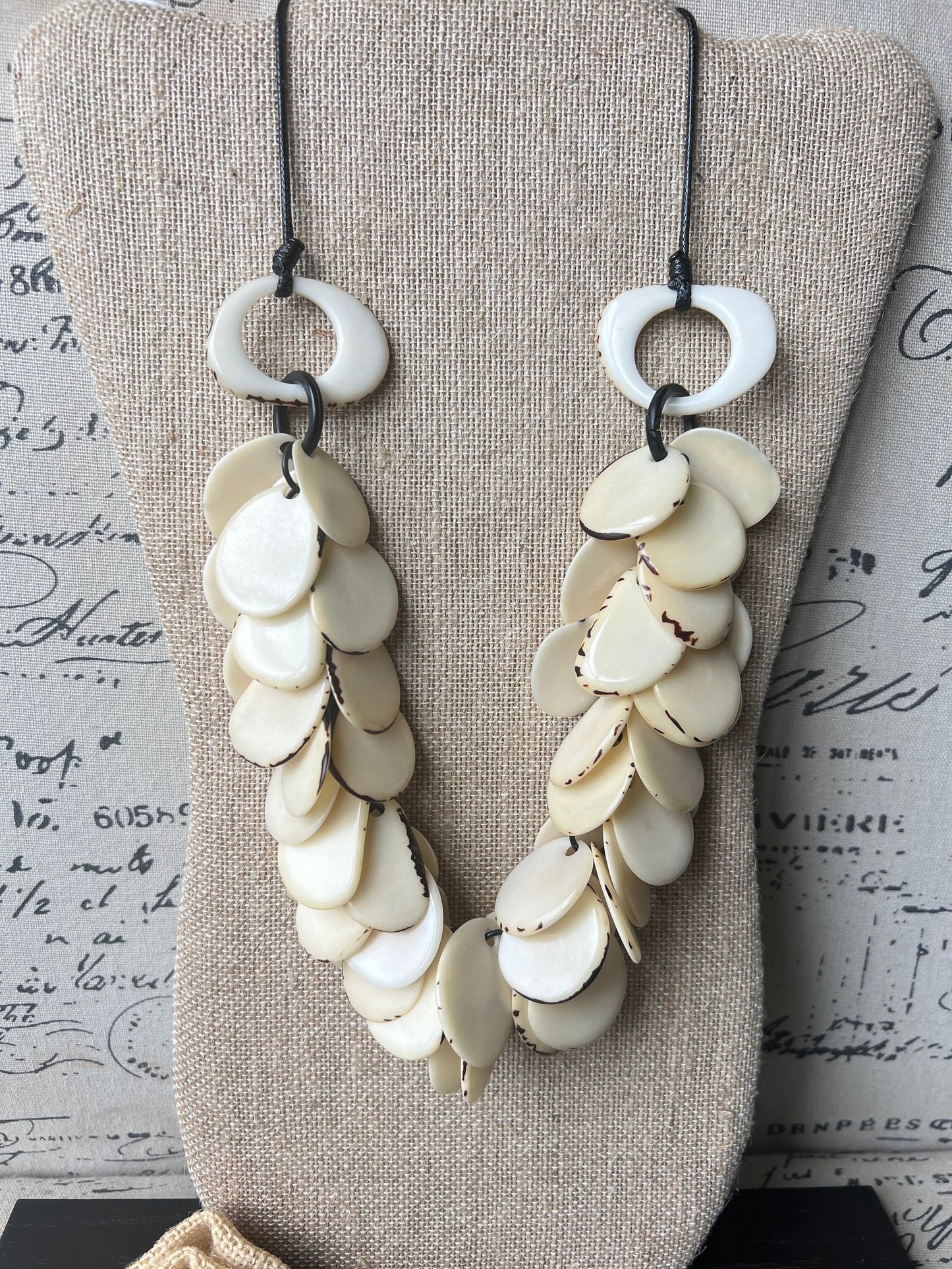 Ivory white statement necklace 14 year wedding anniversary gifts for wife Tagua necklace Adjustable cord Bold jewelry Wearable art