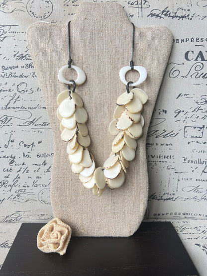 Ivory white statement necklace 14 year wedding anniversary gifts for wife Tagua necklace Adjustable cord Bold jewelry Wearable art