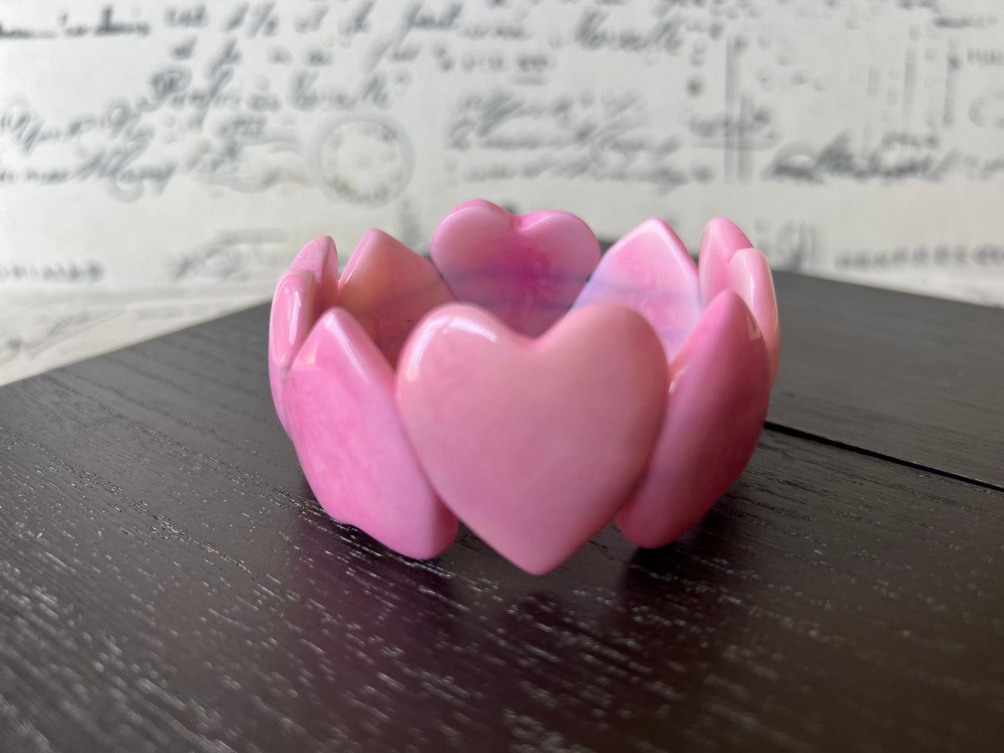 Pink Heart Bracelet : Tagua Nut Bangle, Elastic Stretch Jewelry