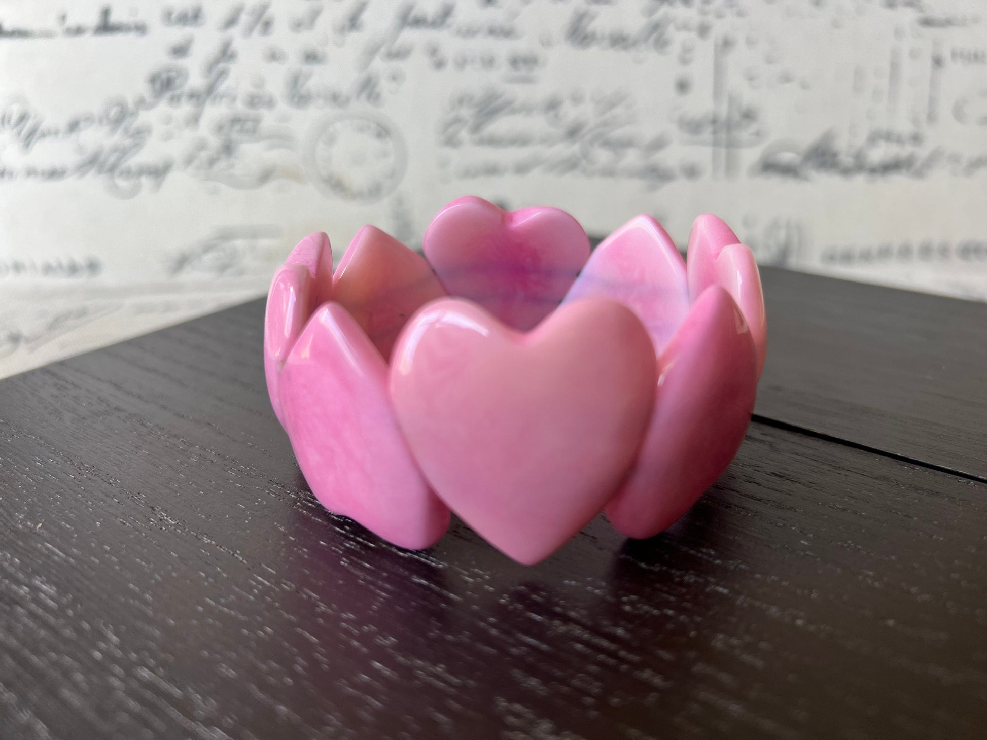 Pink Heart Bracelet : Tagua Nut Bangle, Elastic Stretch Jewelry