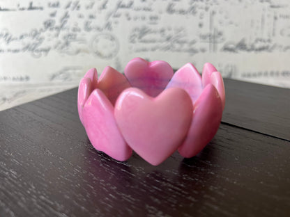 Pink Heart Bracelet : Tagua Nut Bangle, Elastic Stretch Jewelry