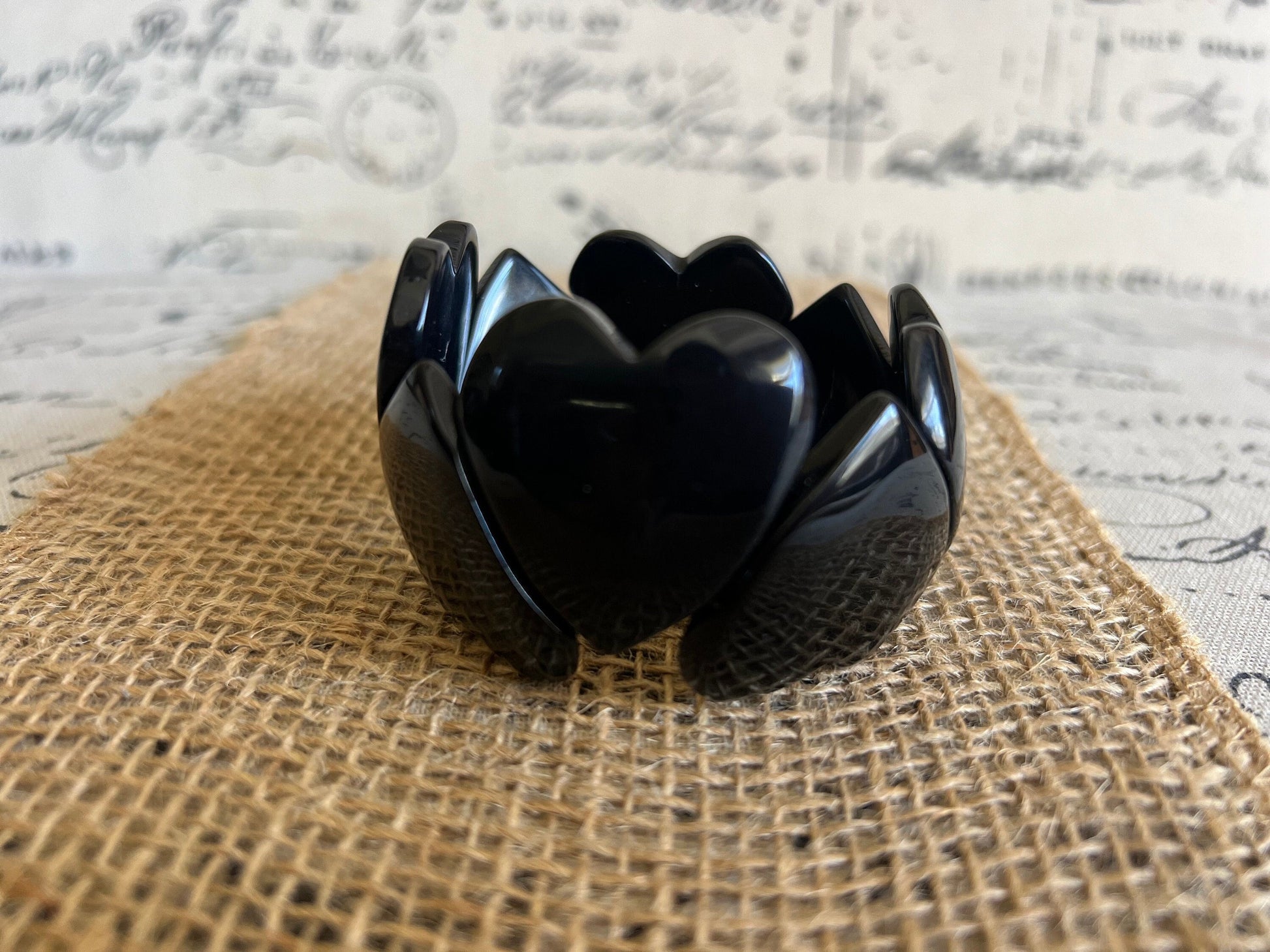 Black heart shaped beads bracelet Elastic stretch bracelet Tagua jewelry Love bangle Mother’s Day gifts Summer fashion Wearable Art
