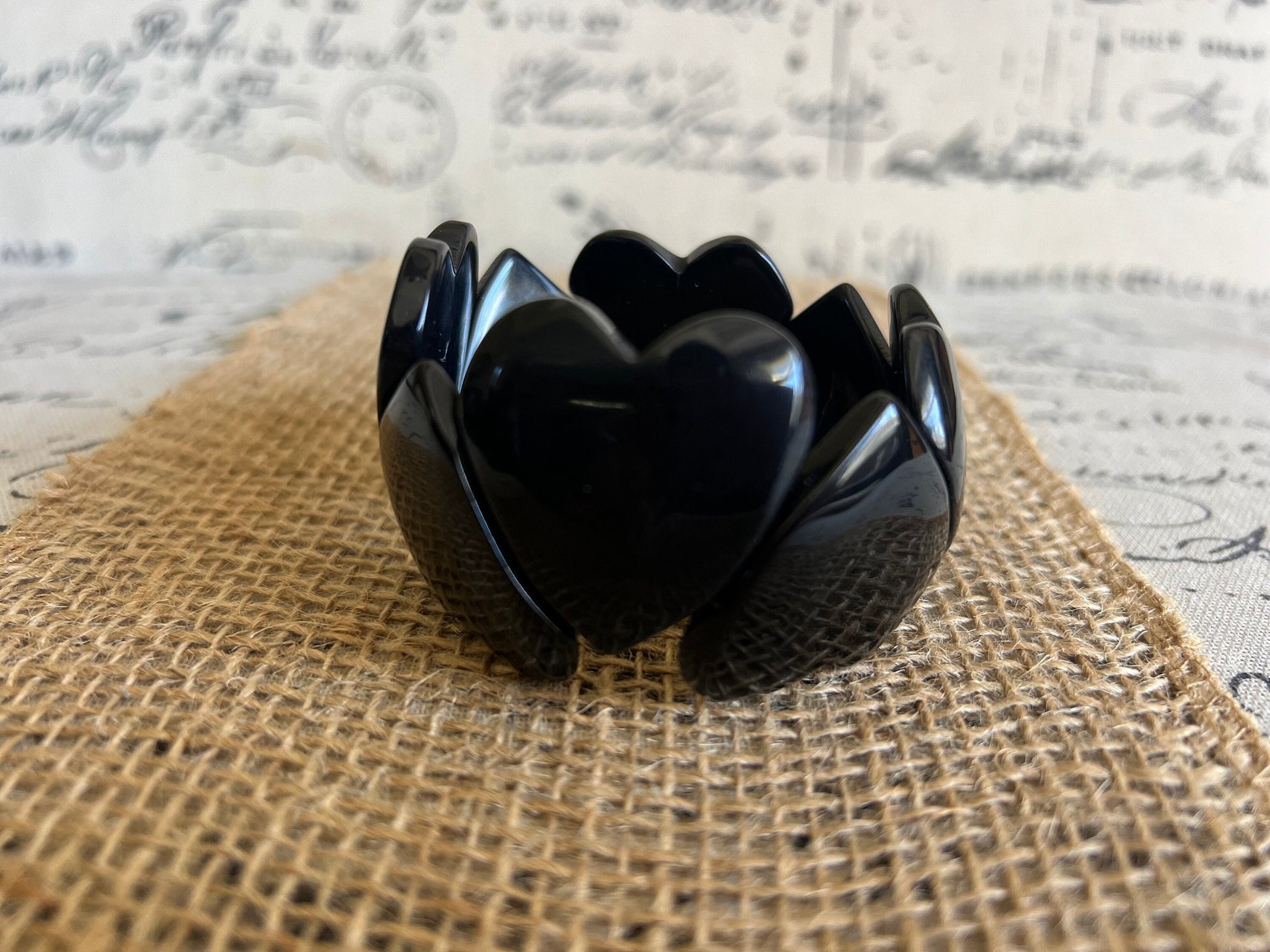 Black heart shaped beads bracelet Elastic stretch bracelet Tagua jewelry Love bangle Mother’s Day gifts Fall fashion Wearable Art