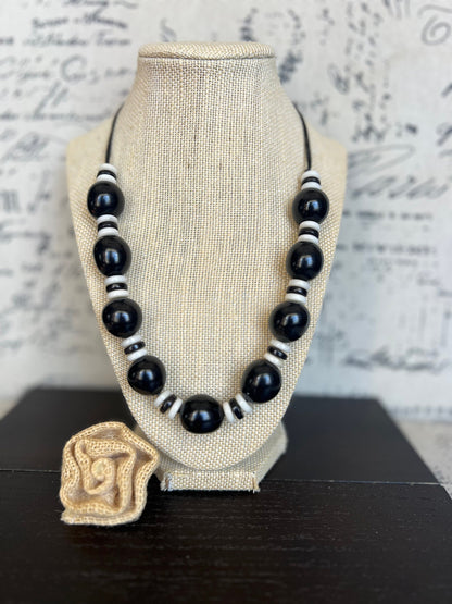 Black and white statement necklace Bubblegum bead necklace Tagua jewelry Big bold chunky necklace Adjustable cord Fall fashion Cruise wear