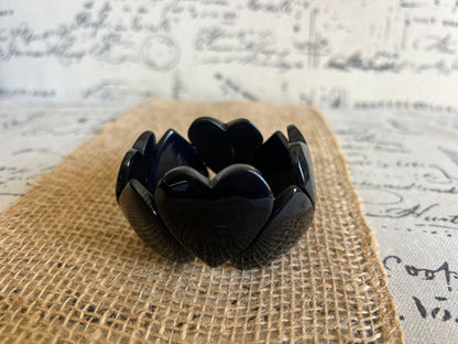 Black heart shaped beads bracelet Elastic stretch bracelet Tagua jewelry Love bangle Mother’s Day gifts Summer fashion Wearable Art