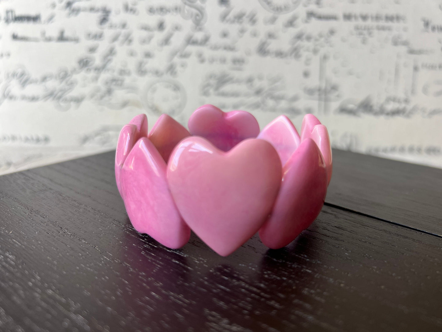 Pink Heart Bracelet : Tagua Nut Bangle, Elastic Stretch Jewelry