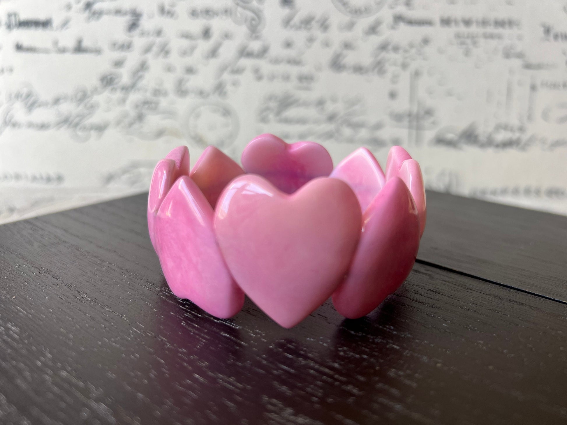 Pink Heart Bracelet : Tagua Nut Bangle, Elastic Stretch Jewelry