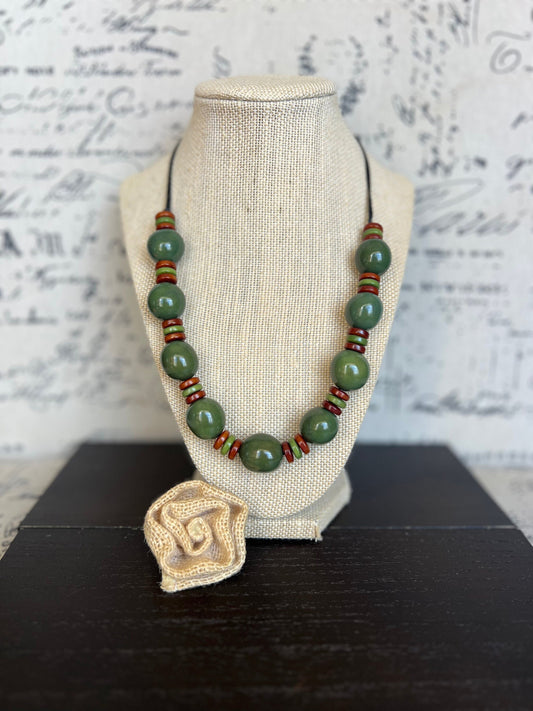 Olive green statement necklace with bubblegum beads Tagua and bombona necklace Adjustable cord Big bold chunky necklace Mothers day gifts