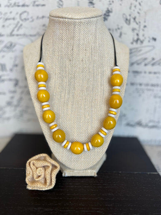 Yellow statement necklace with bubblegum beads Tagua nut jewelry Big bold chunky necklaces Spring fashion 2025 Mothers day gifts for wife