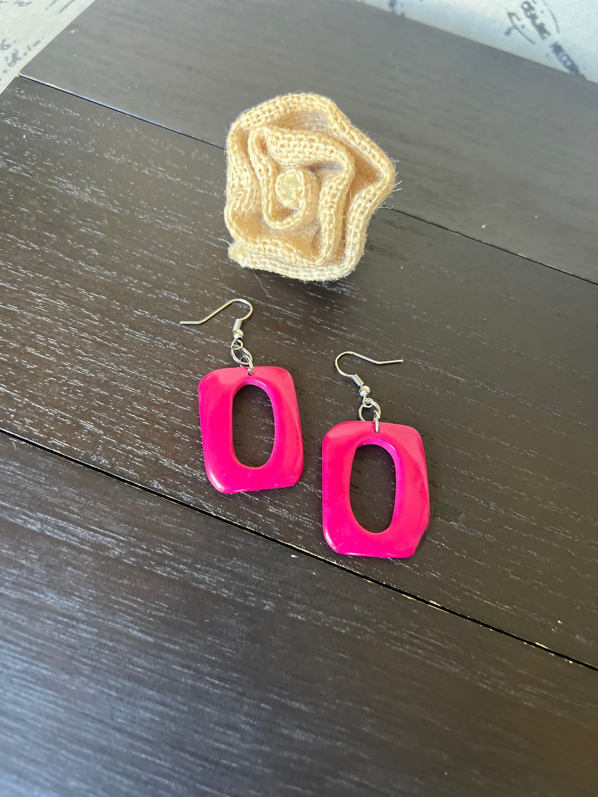 Hot pink square earrings Tagua nut jewelry Geometric jewelry Statement dangle and drop earrings Easter basket gifts Wearable art
