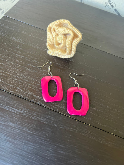 Hot pink square earrings Tagua nut jewelry Geometric jewelry Statement dangle and drop earrings Easter basket gifts Wearable art