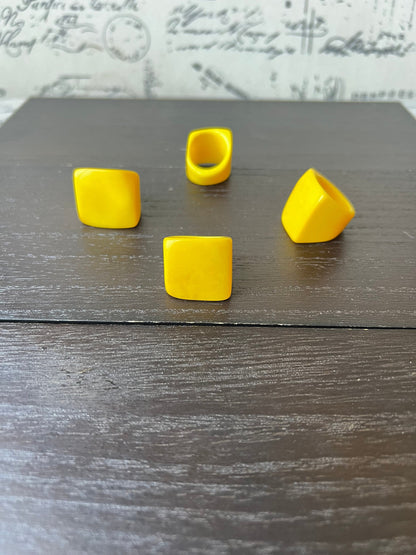 Big yellow ring Unisex oversized rings Tagua jewelry Geometric square ring Wearable art Statement cuff ring Fashion ring thick band Handmade