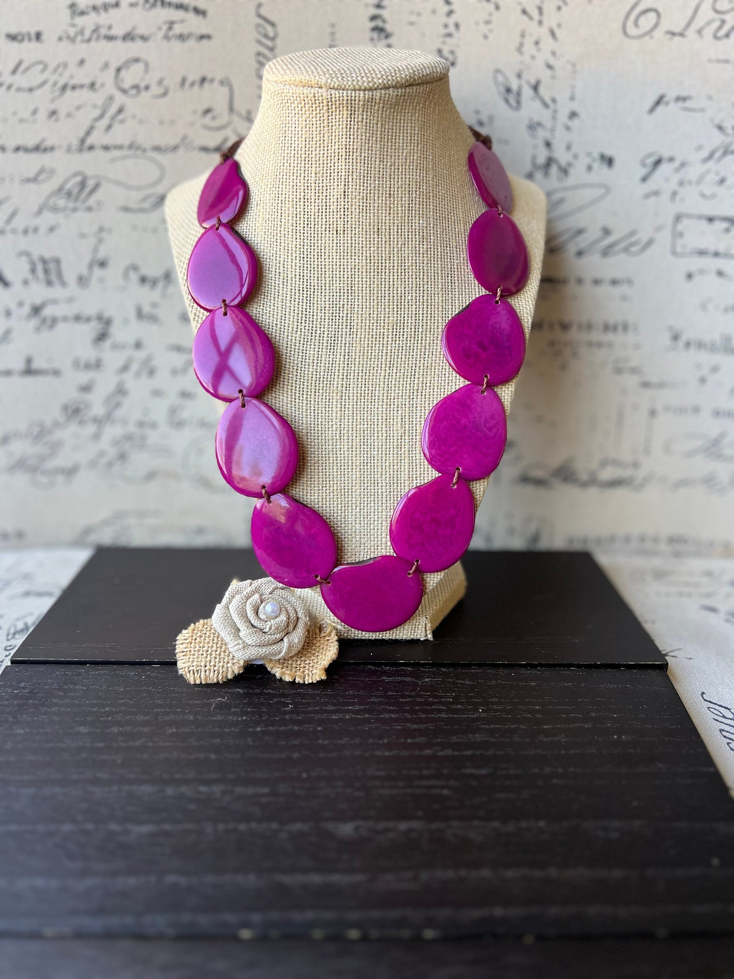 Magenta statement necklace Tagua jewelry Simple beaded necklace Adjustable cord Wearable art Handmade beaded necklace Fall fashion 2025s