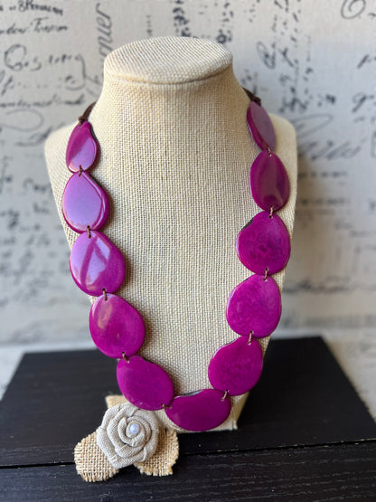 Magenta statement necklace Tagua jewelry Simple beaded necklace Adjustable cord Wearable art Handmade beaded necklace Fall fashion 2025s