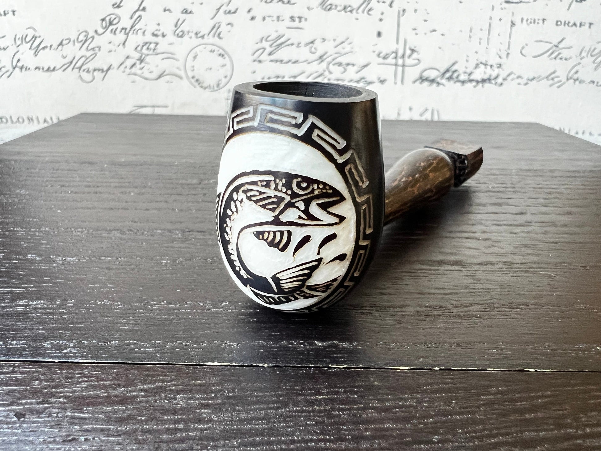 Trout fish wood pipe Tagua smoking small pipe Sacred smoking pipe Ceremonial pipe Shamanic healing Smoking herbs accessories Gifts for men