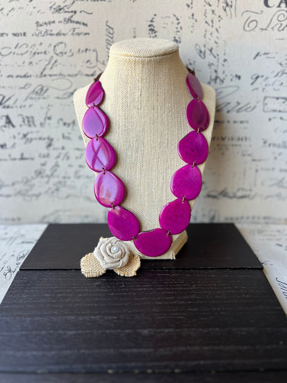 Magenta statement necklace Tagua jewelry Simple beaded necklace Adjustable cord Wearable art Handmade beaded necklace Fall fashion 2025s