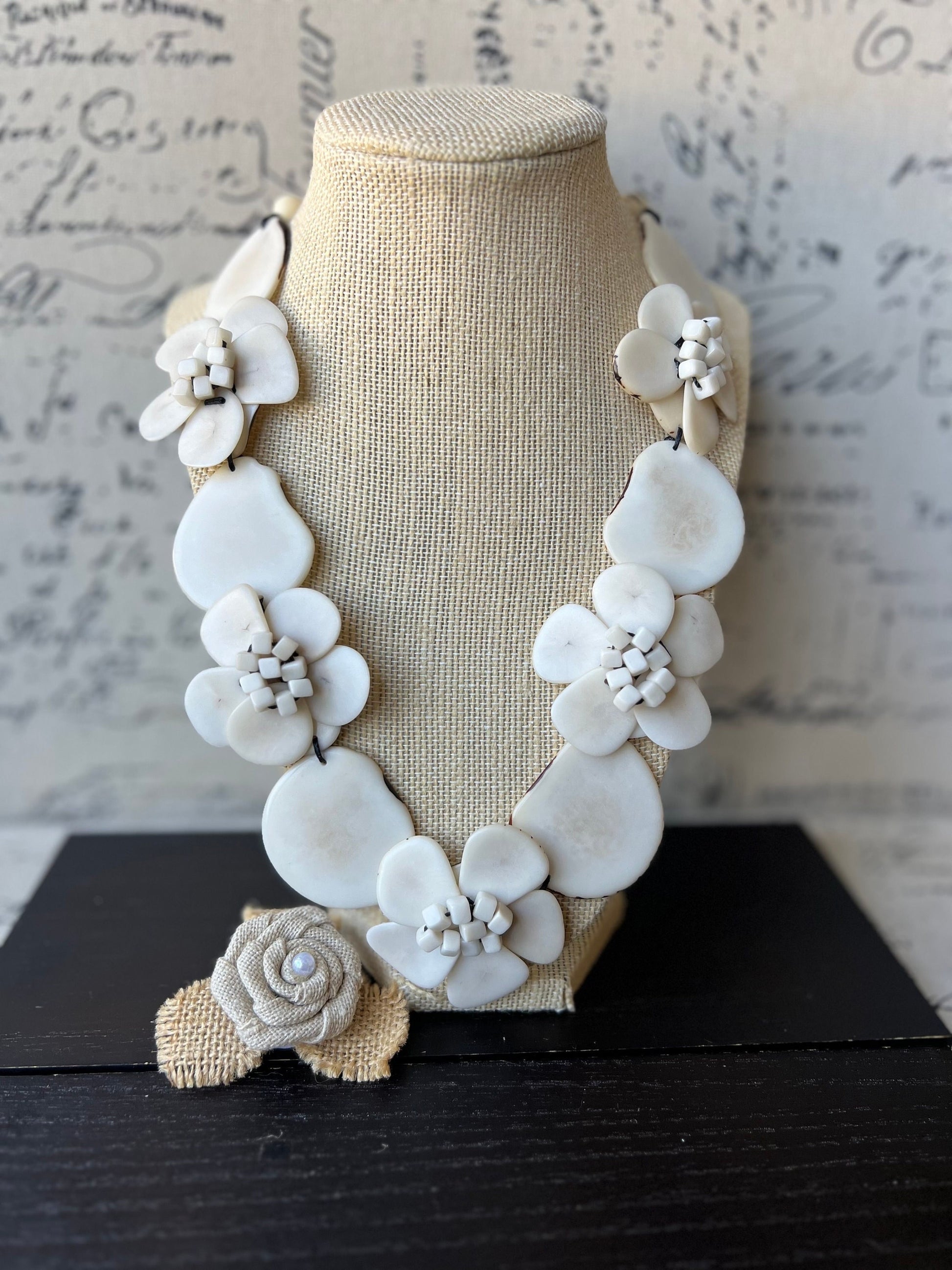 White tagua nut necklace from ecuador. 14 year wife anniversary wedding