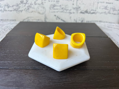 Big yellow ring Unisex oversized rings Tagua jewelry Geometric square ring Wearable art Statement cuff ring Fashion ring thick band Handmade