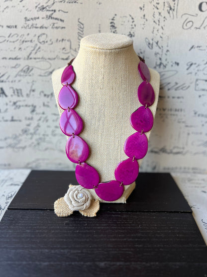 Magenta statement necklace Tagua jewelry Simple beaded necklace Adjustable cord Wearable art Handmade beaded necklace Fall fashion 2025s