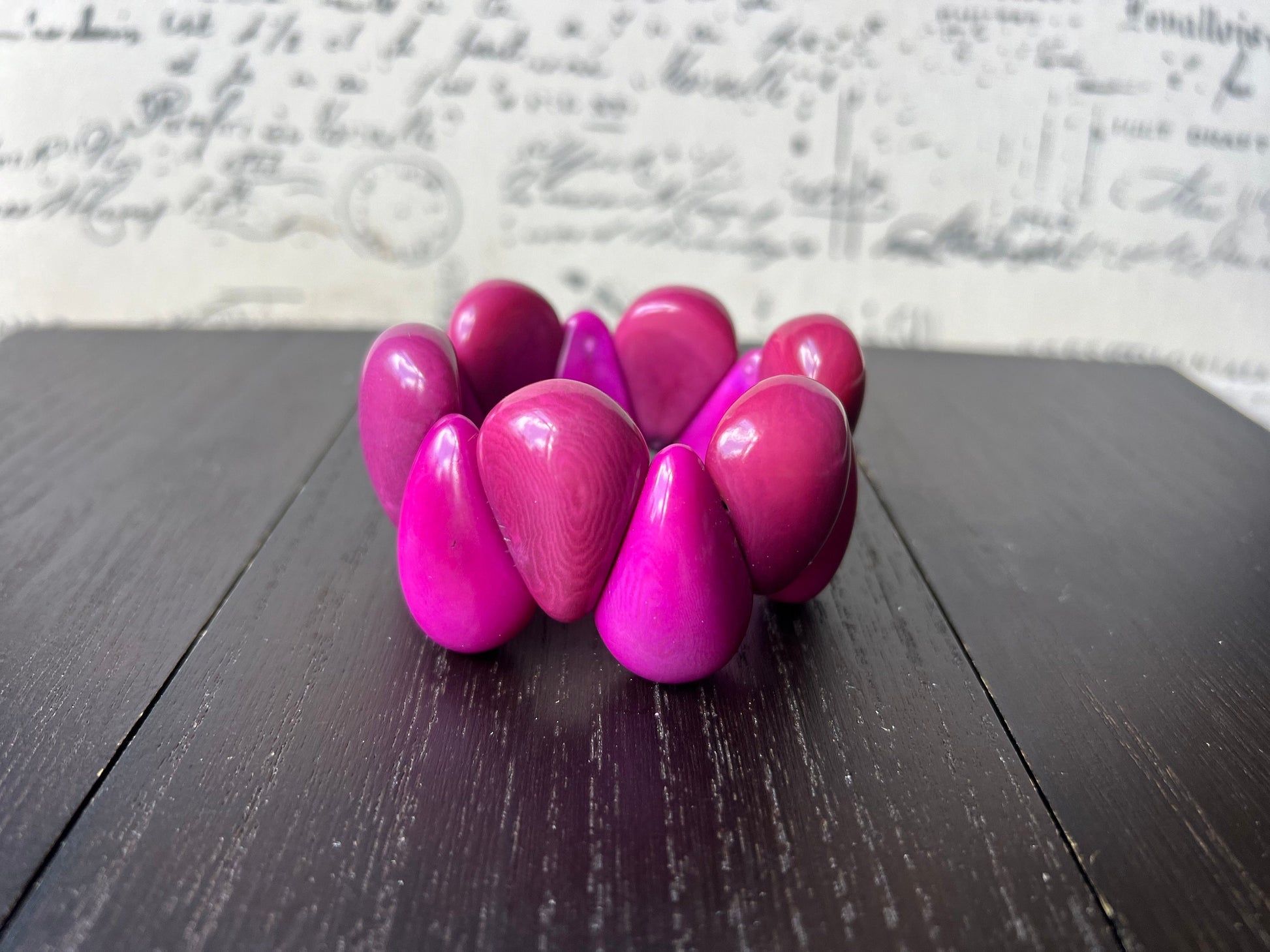 Magenta pink bracelet Tagua jewelry Huge bracelet Chunky bracelet cuff Statement beaded jewelry Mothers day gifts Elastic stretch bracelet