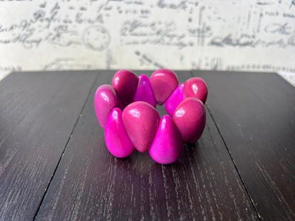 Magenta pink bracelet Tagua jewelry Huge bracelet Chunky bracelet cuff Statement beaded jewelry Fall fashion 2025s Elastic stretch bracelet