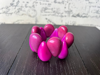 Pink magenta statement tagua nut bracelet from Ecuador