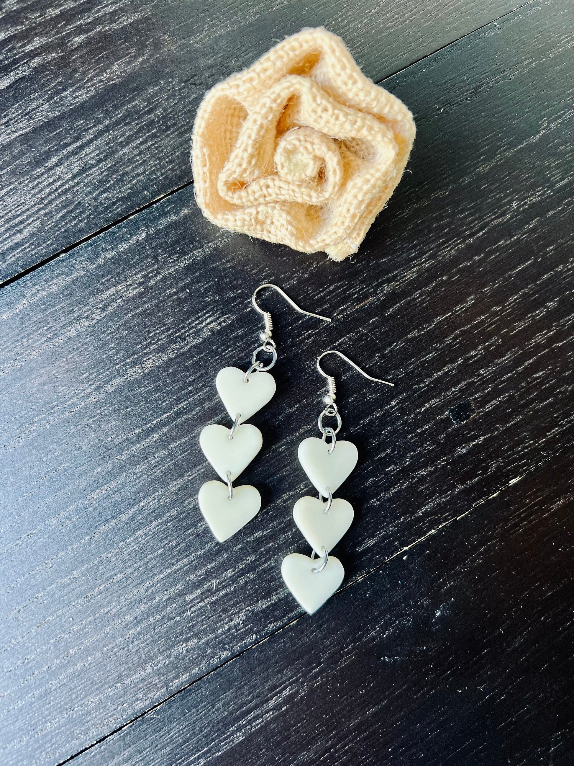 White heart earrings. Tagua earrings